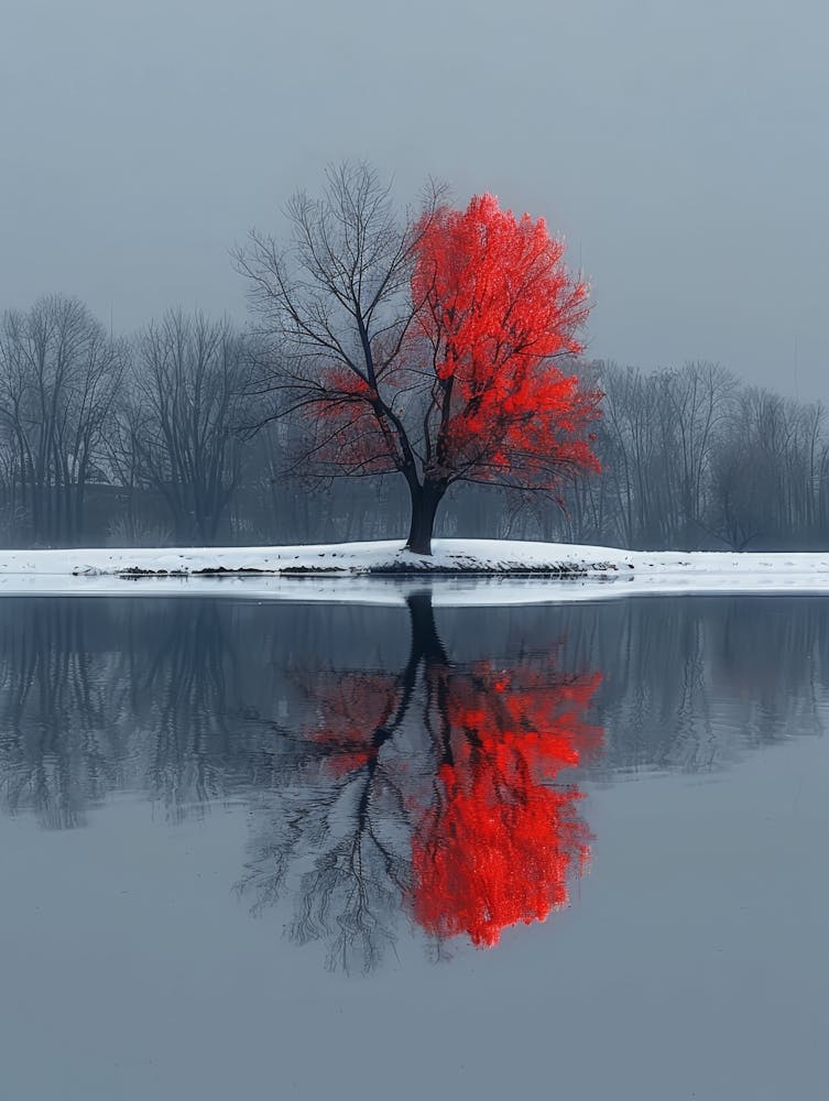 Red Tree In The Snow 3
