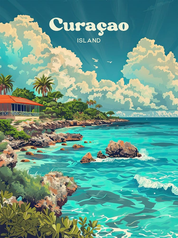 Curacao Island Holiday Art Illustration