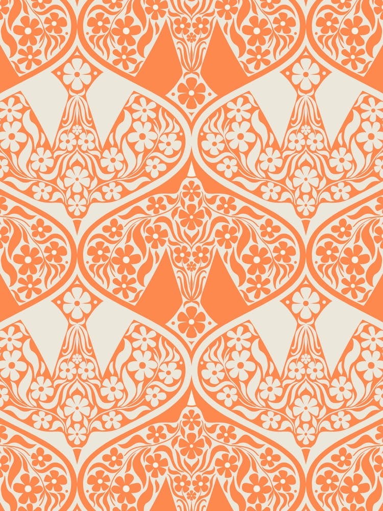 Orange and White Doves of Peace Folk Art Botanical Birds