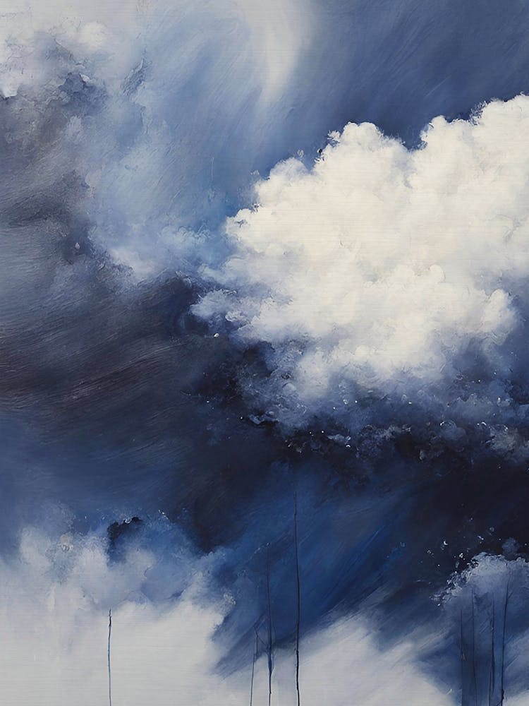 Stormy Cloudy sky blue abstract oil painting