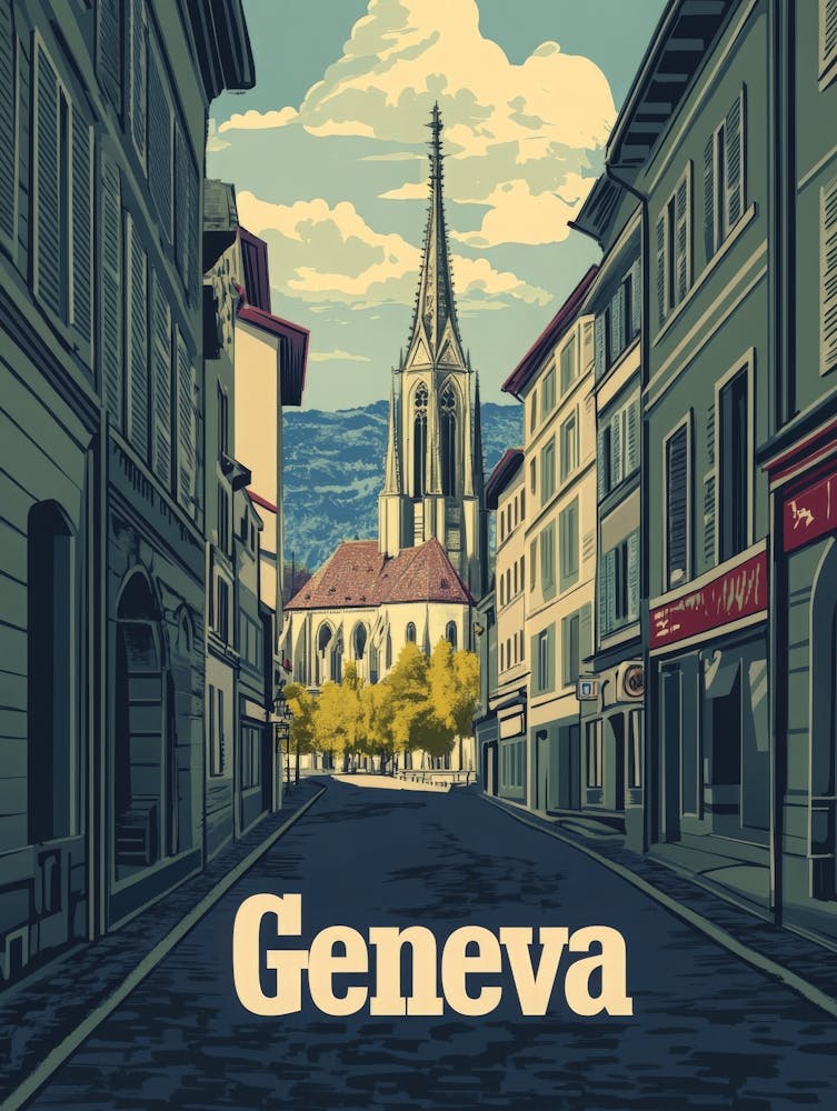 Aihrgdesign A Retro Travel Poster For Geneva