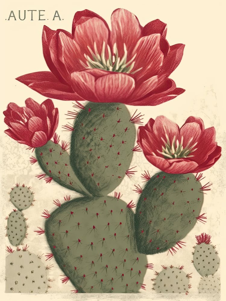 Cactus With Pink Flower Vintage Illustration 2