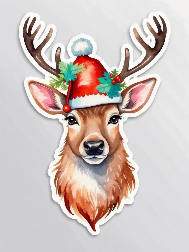 Deer With Santa Hat