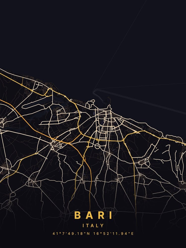 Bari Italy Black And Gold Map