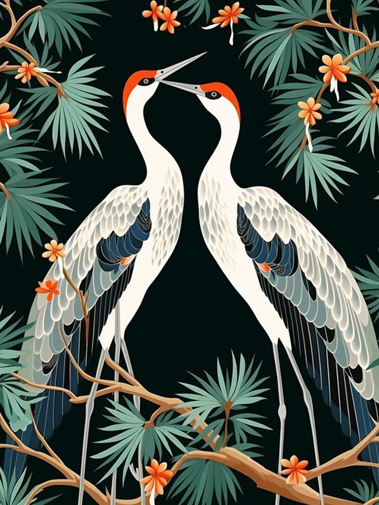 Crane Tsuru Japanese Style Illustration 12