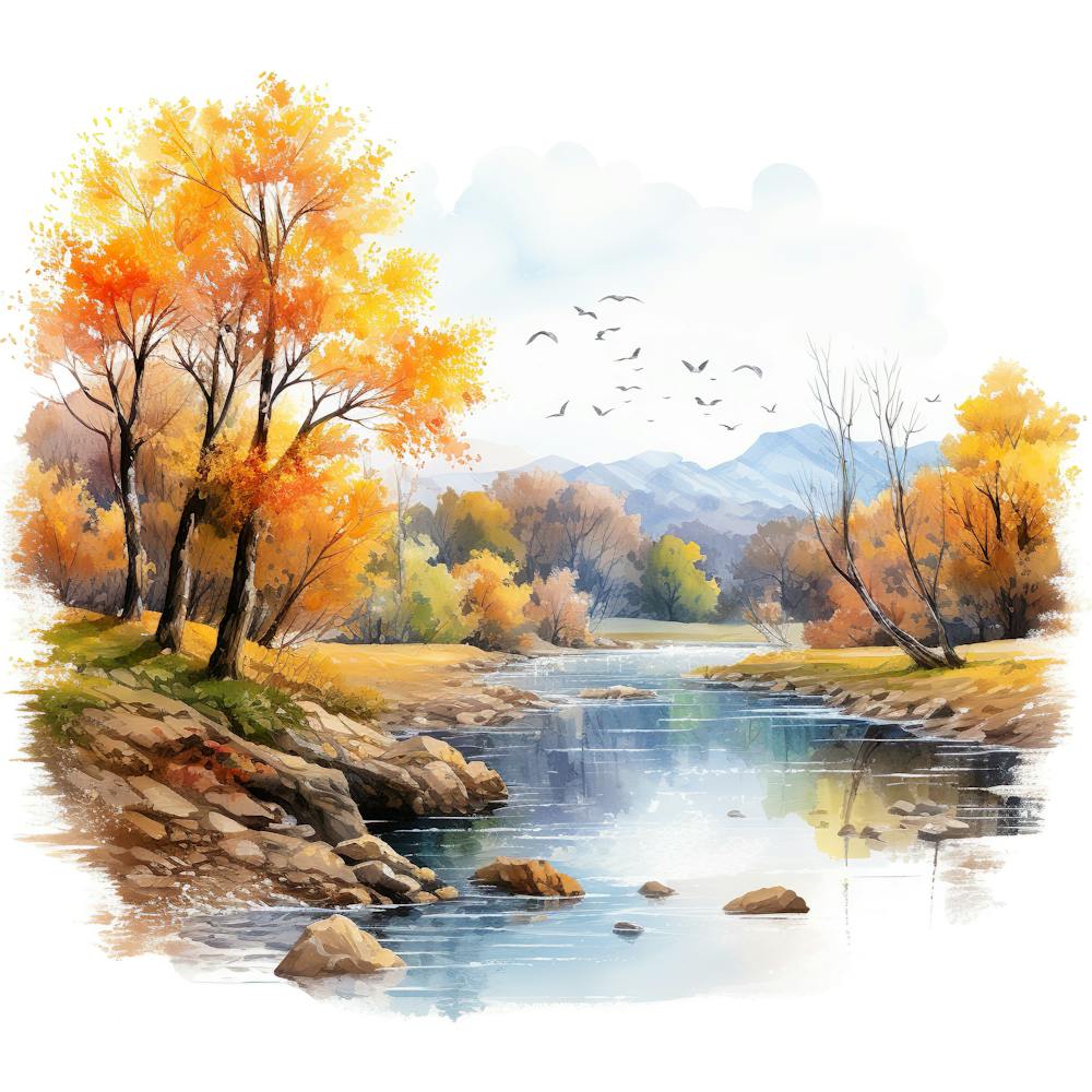 Watercolor Of Autumn Trees 7