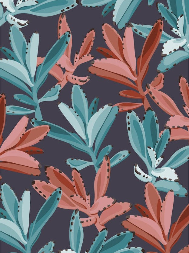 Dusty Pink And Turquoise Succulent Leaves