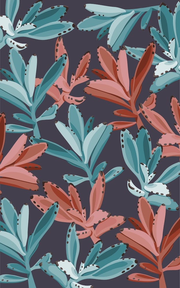 Dusty Pink And Turquoise Succulent Leaves