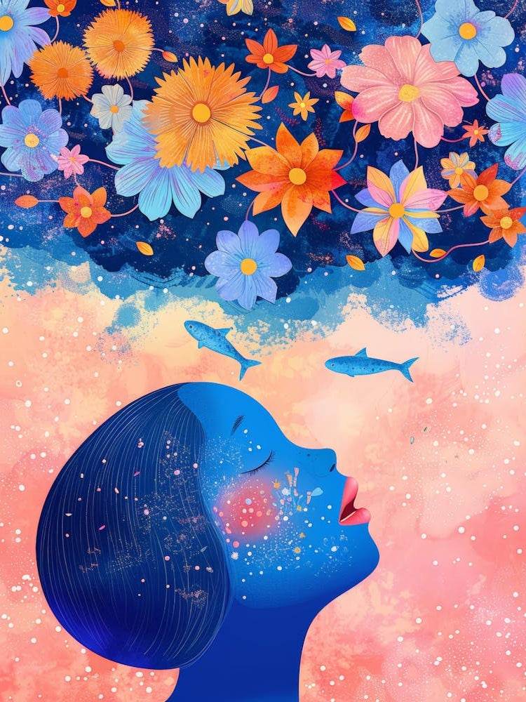 Dreaming Girl With Flowers