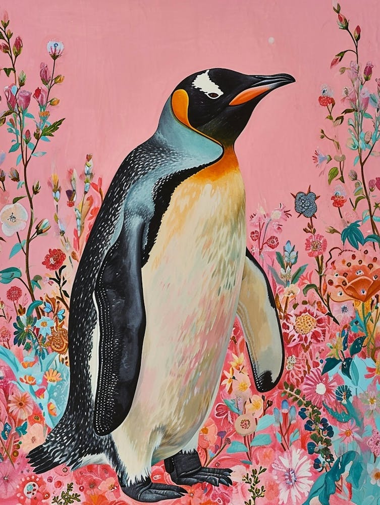 Floral Animal Painting Emperor Penguin 2