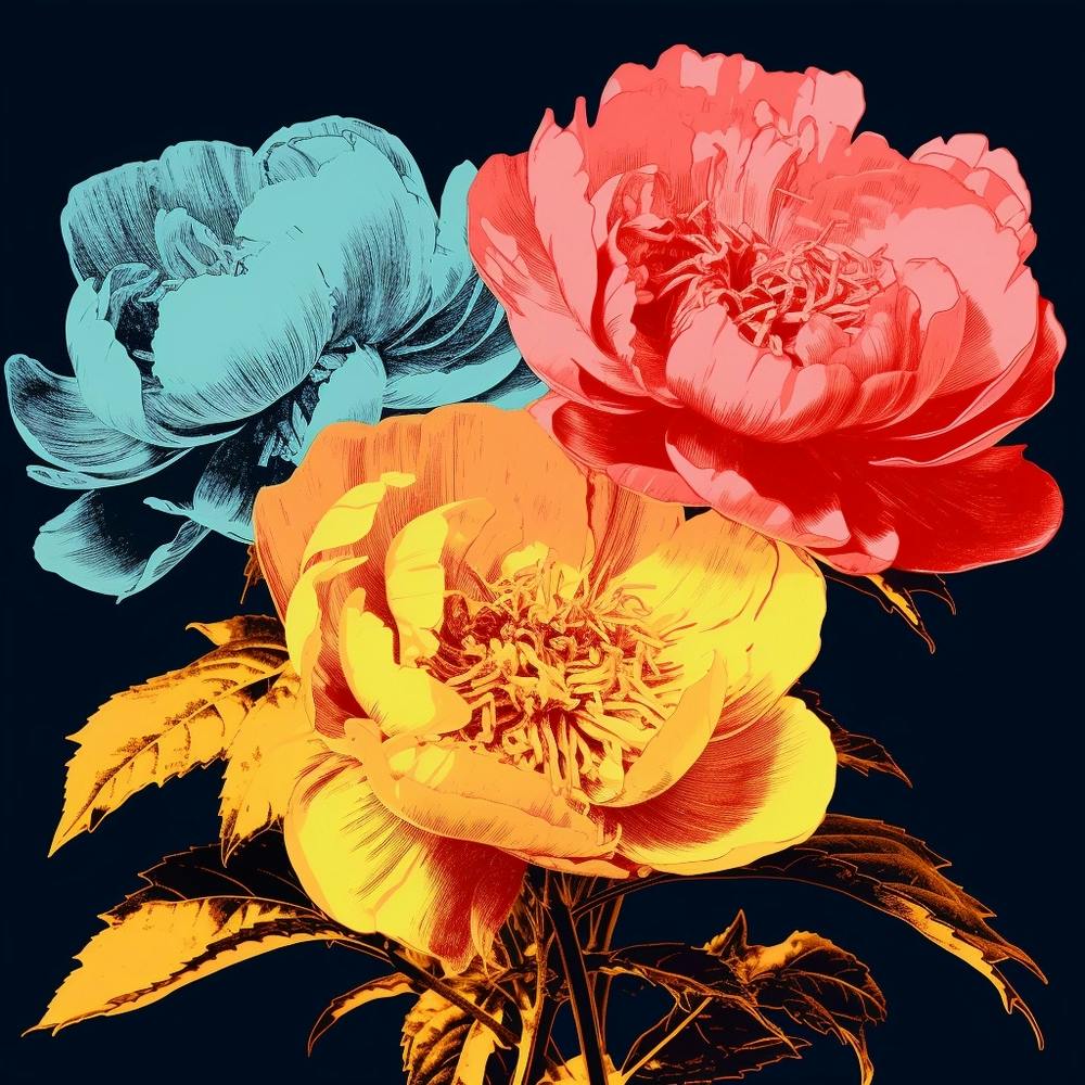 Andy Warhol Style Pop Art Flowers Peony 1 Square