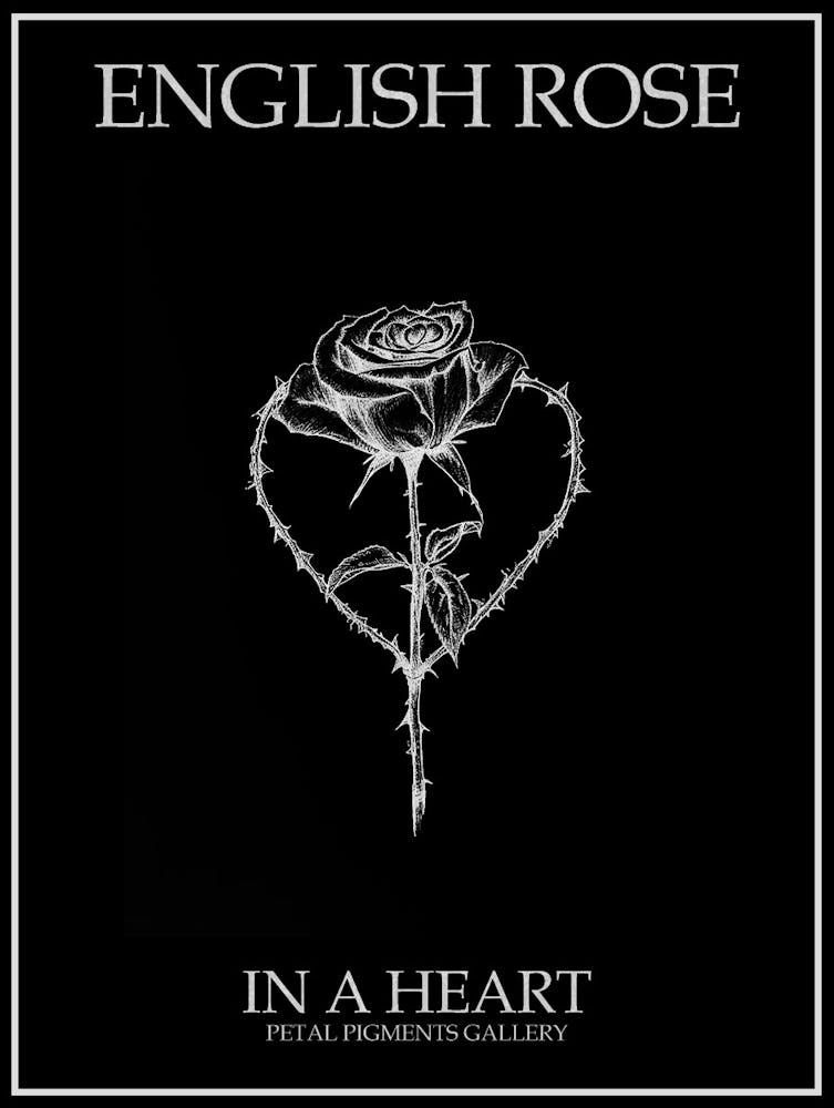 English Rose In A Heart Line Drawing 2 Poster Inverted
