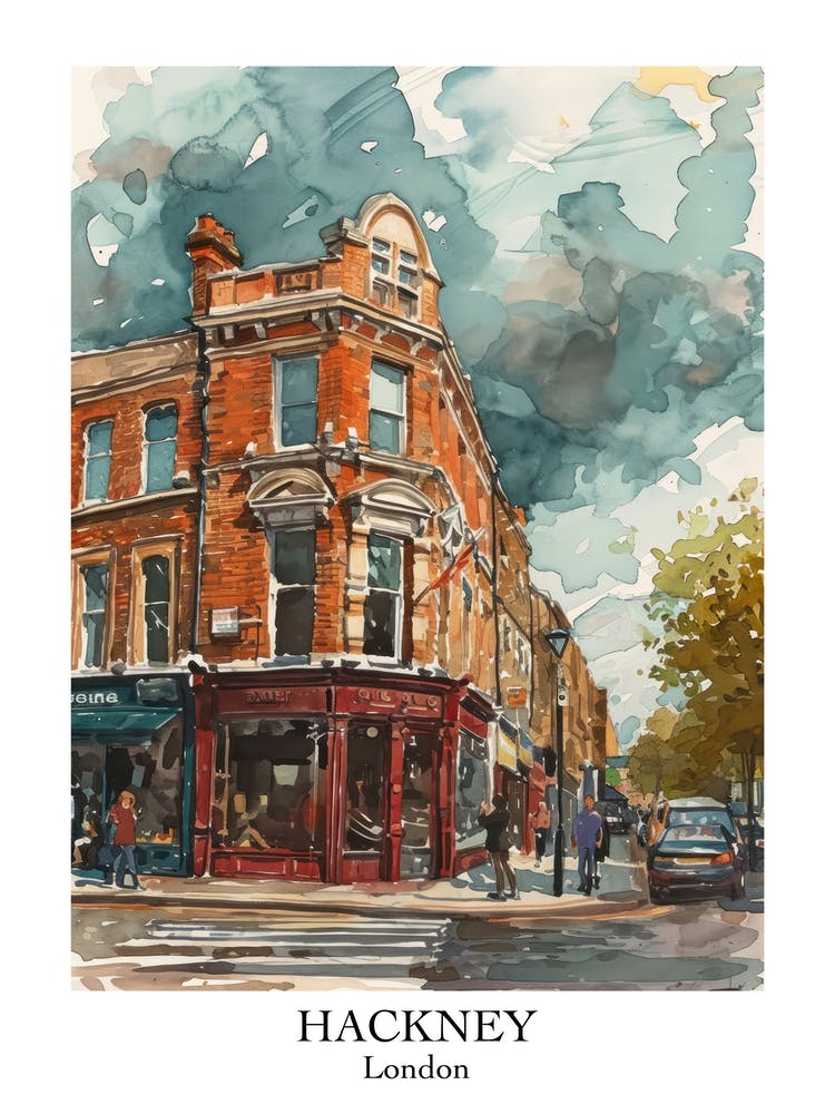 Hackney London Borough   Street Watercolour 5 Poster