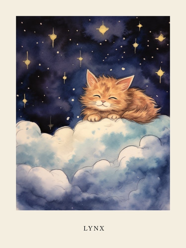 Baby Lynx 1 Sleeping In The Clouds Nursery Poster
