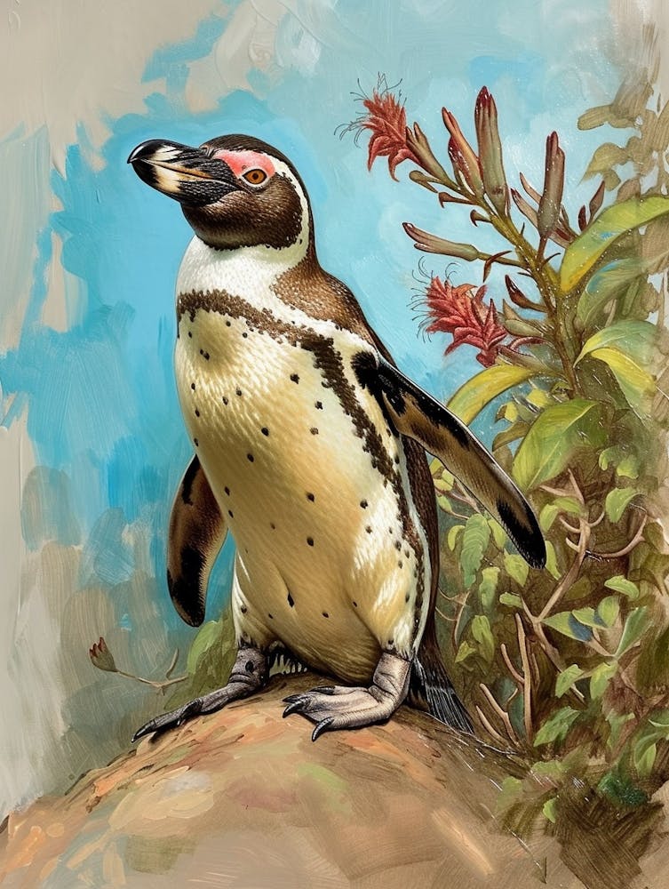 Galapagos Penguin Stewart Island Ulva Island Colour Block Painting 1