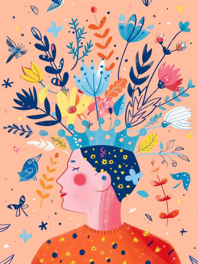 Illustration Of A Woman With Flowers In Her Head