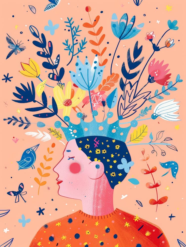 Illustration Of A Woman With Flowers In Her Head