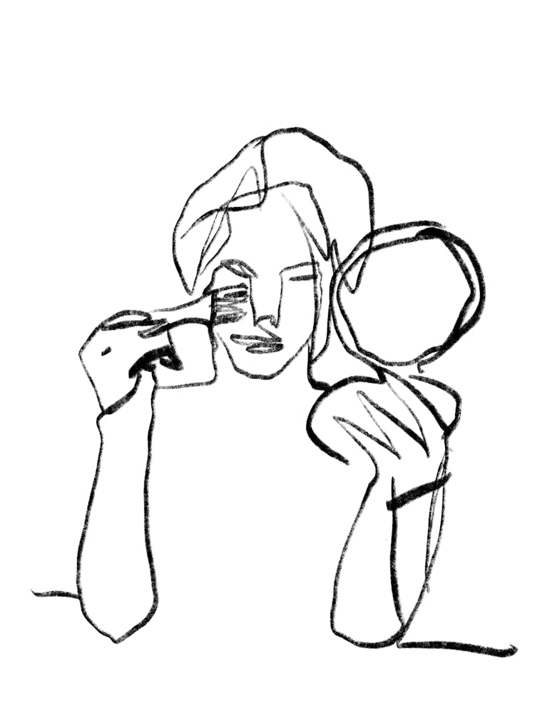 Portrait of a Woman Line Drawing Applying Makeup 02