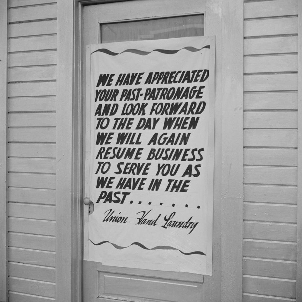 Los Angeles, California, Sign On A Closed Laundry By Russell Lee