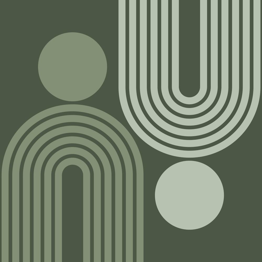 Mid Century Modern Geometric Rainbow And Sun Abstract A14 In Greenery Sage Shades 02