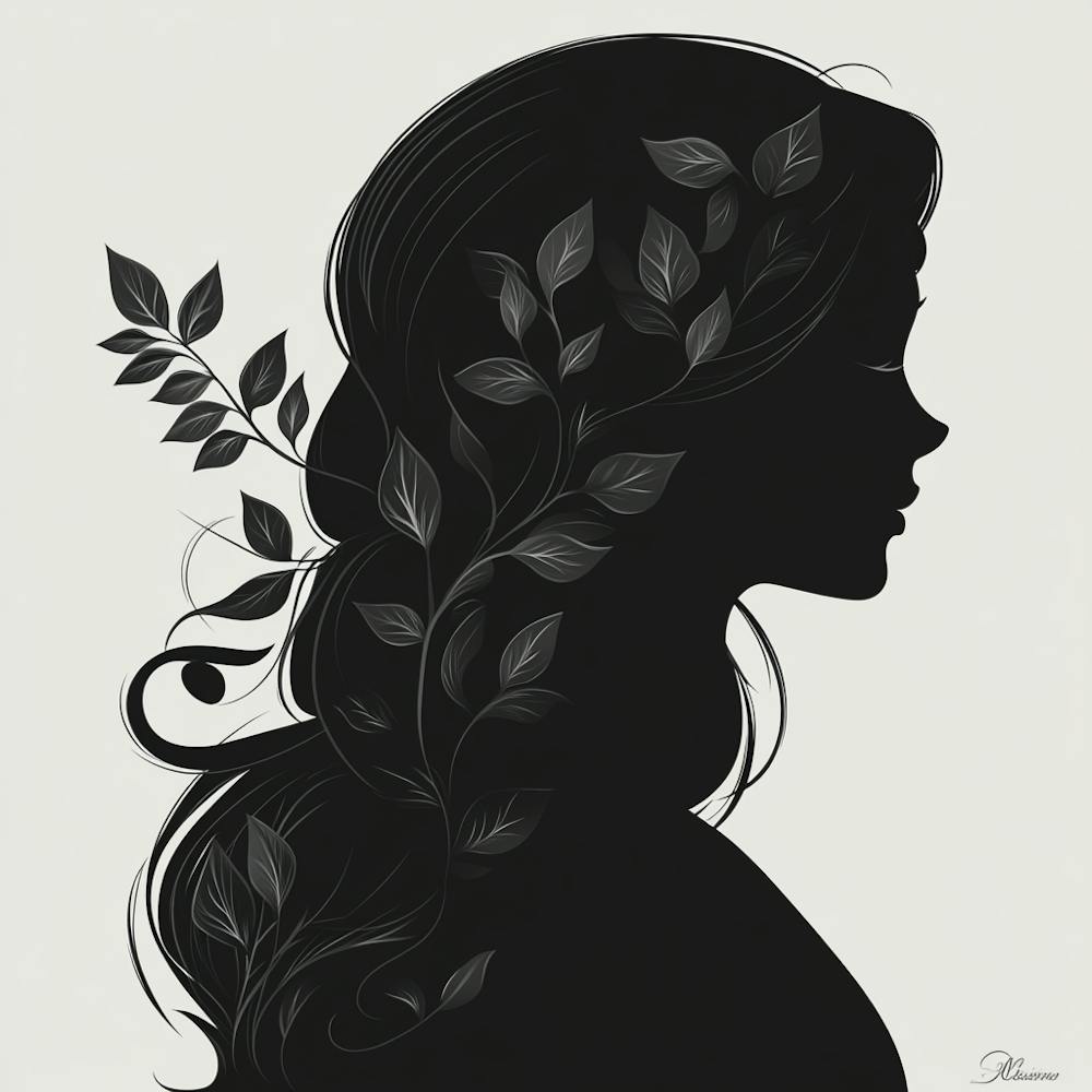 Silhouette Of A Woman With Leaves