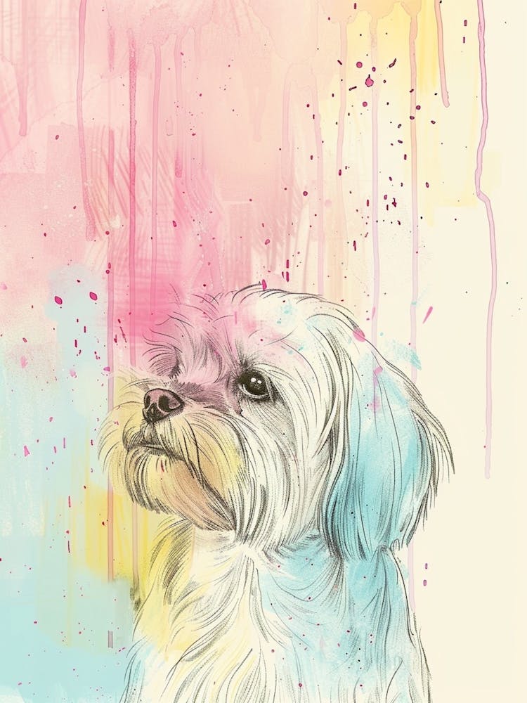 Maltese Dog Pastel Line Illustration  1