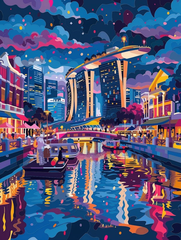 Ville De Singapour La Nuit, Art Contemporain, Souvenir