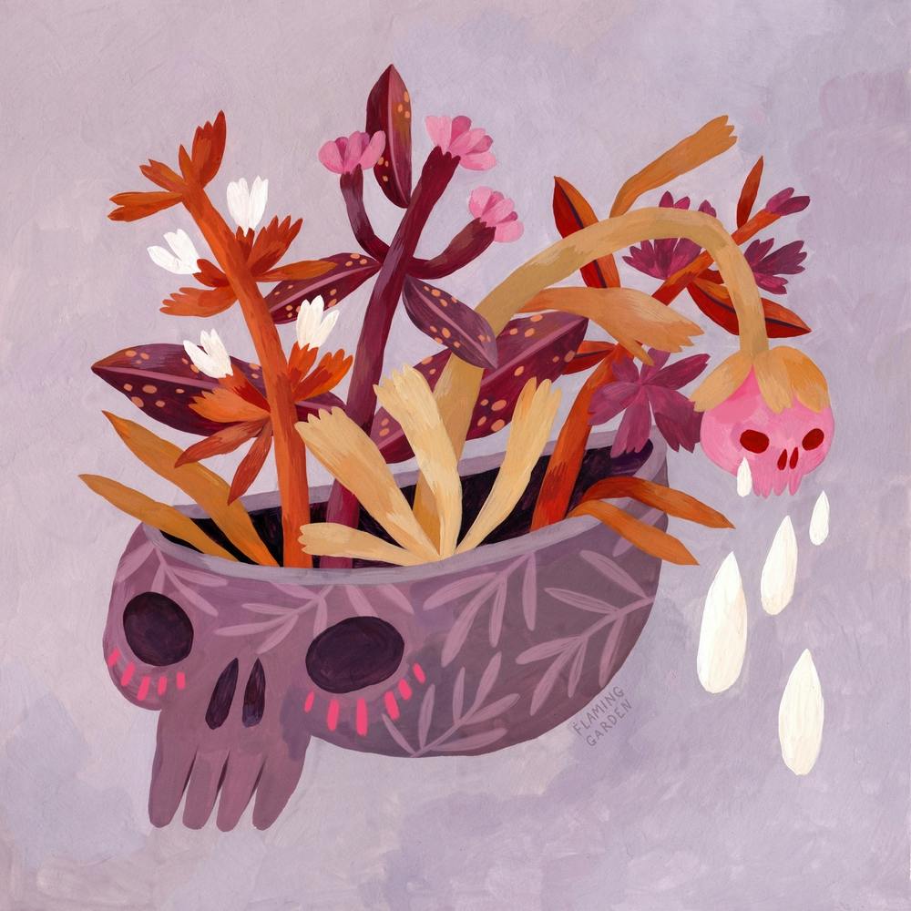 Purple Skull With Flowers