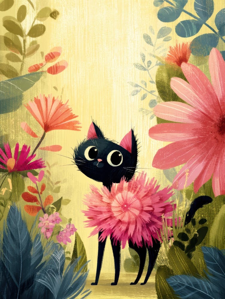 Black Cat In Flowers 17