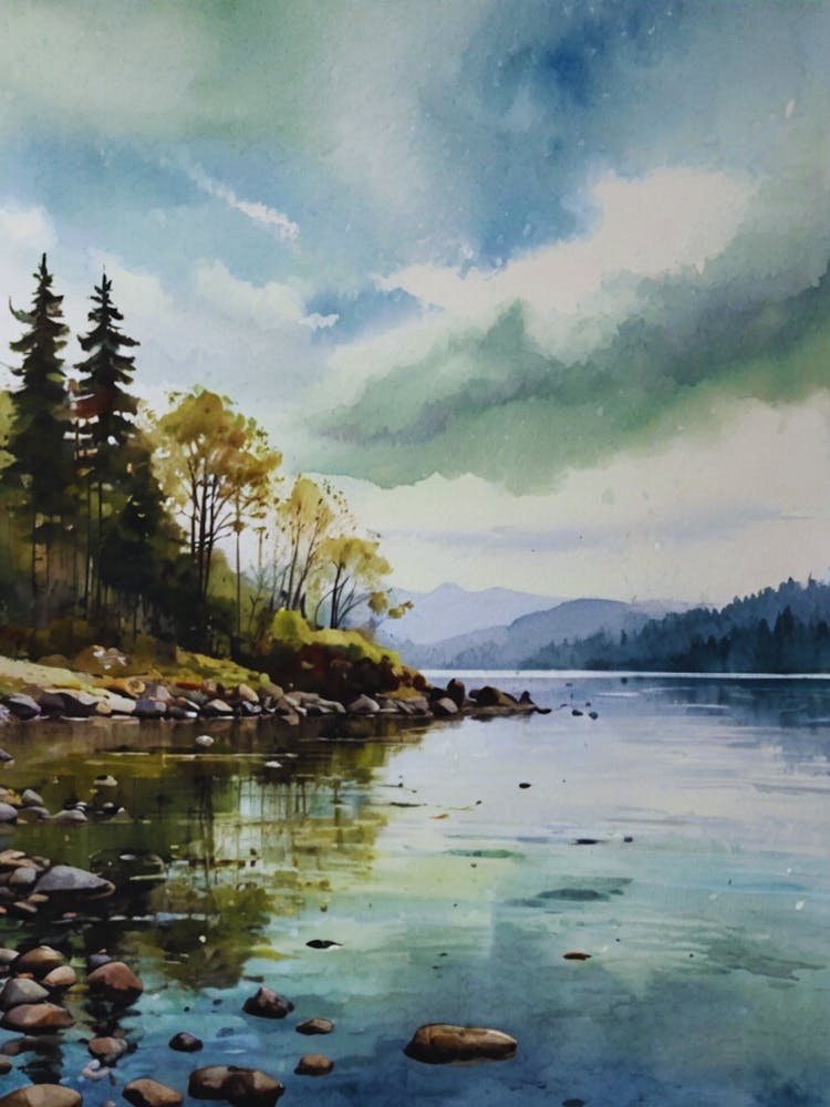 Watercolour Of A Lake