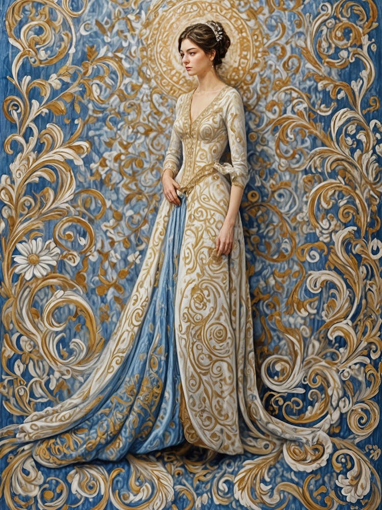Dame in Blau und Gold