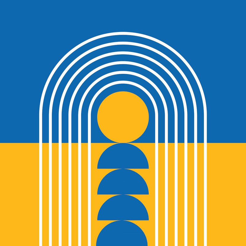 Sunrise Sunset Midcentury Modern Geometric Abstract 4 In French Blue Mustard 02