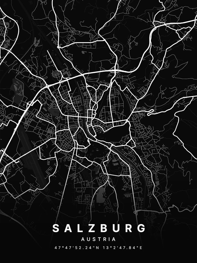 Salzburg Austria Black Map
