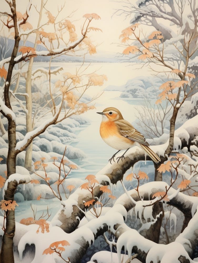 Winter Bird Painting Hermit Thrush 4