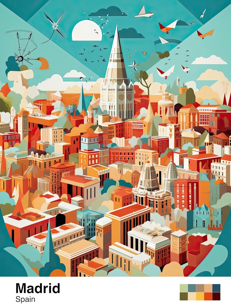 Madrid, Spain, Geometric Illustration 1 Poster