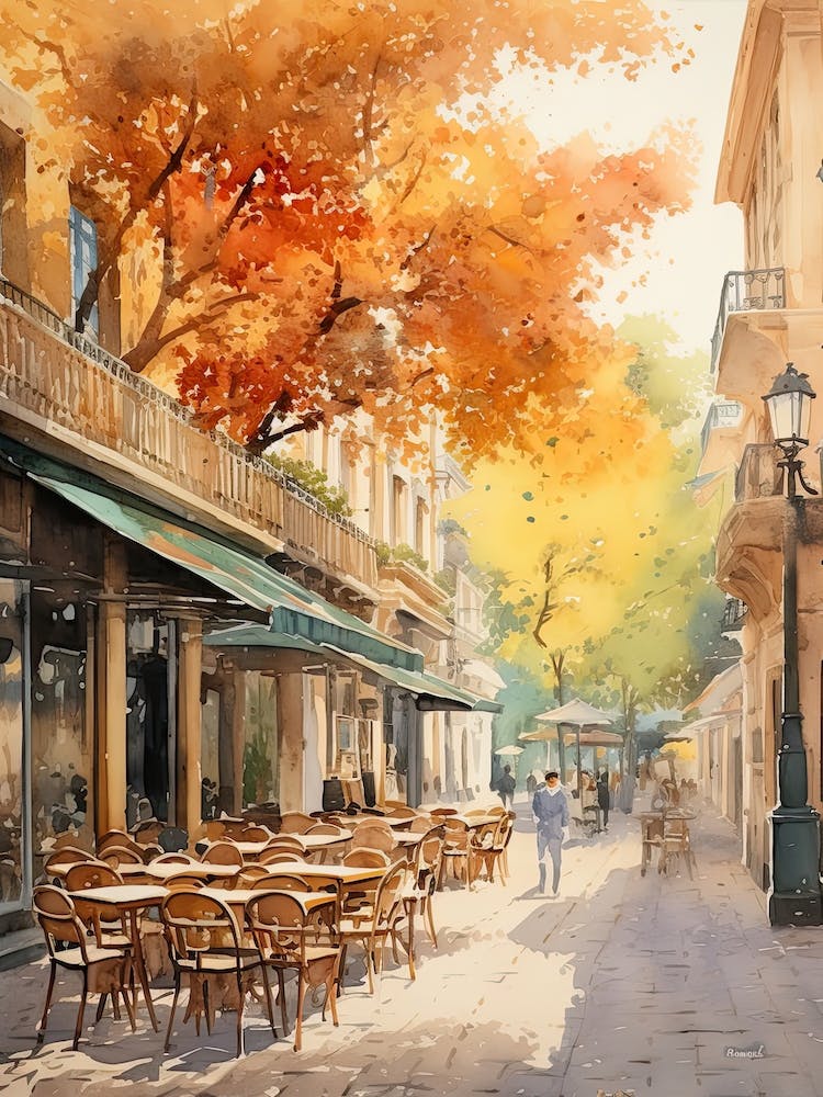 Athens Greece In Autumn Fall, Watercolour 1