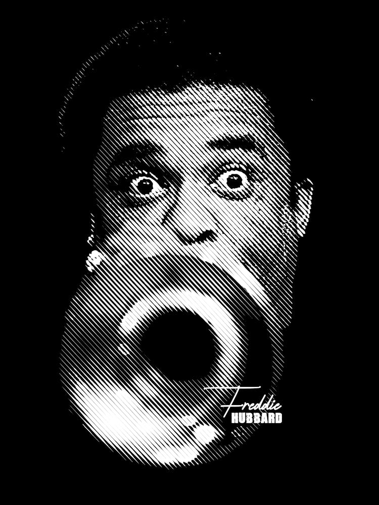 Freddie Hubbard American Jazz Trumpeter in Black White Line Art