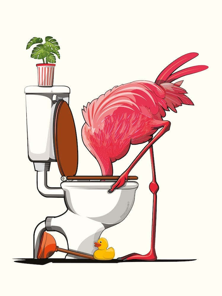Flamingo Head In Toilet