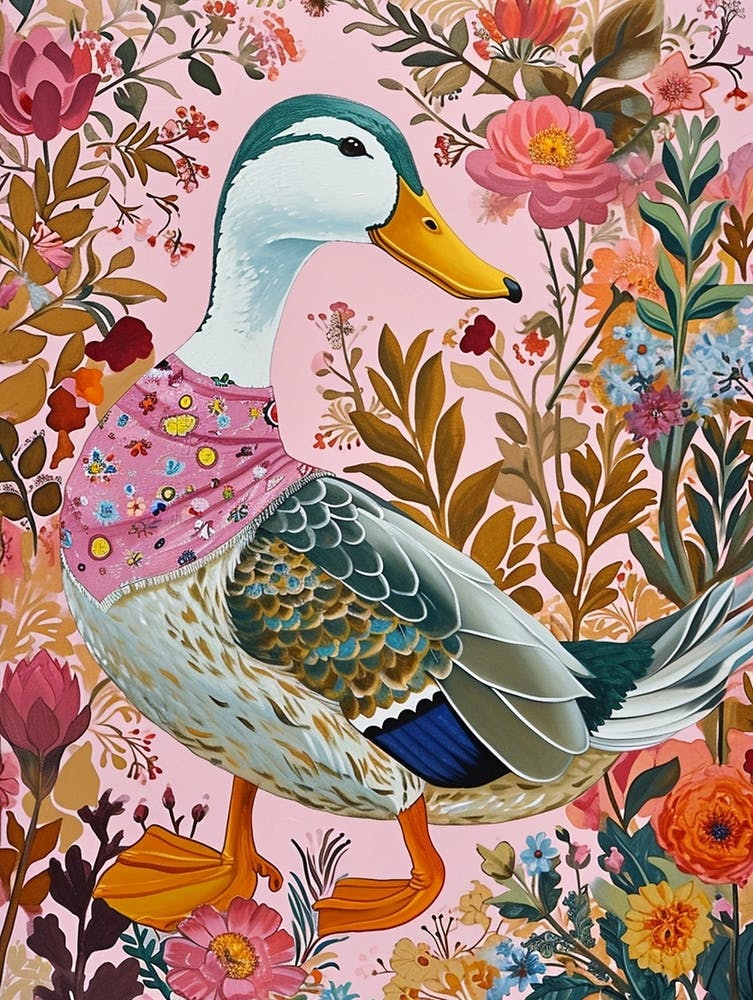 Floral Animal Painting Mallard Duck 4