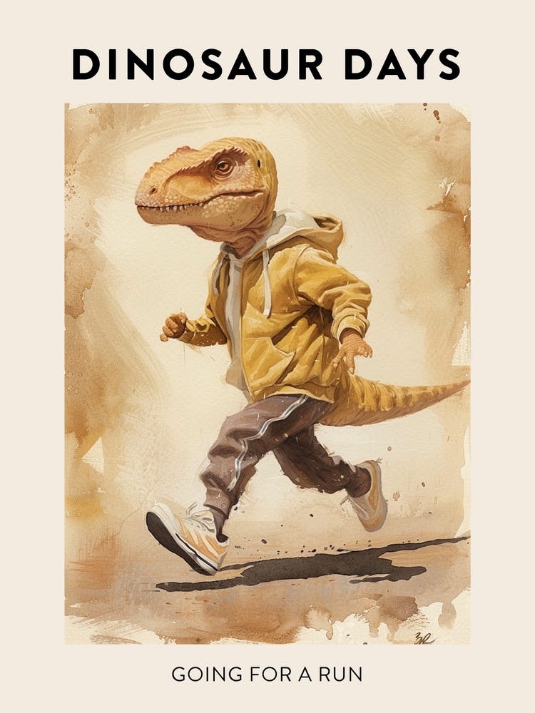 Going For A Run Dinosaur Poster