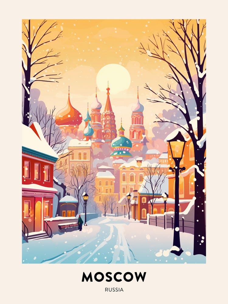 Vintage Winter Travel Poster Moscow Russia 2