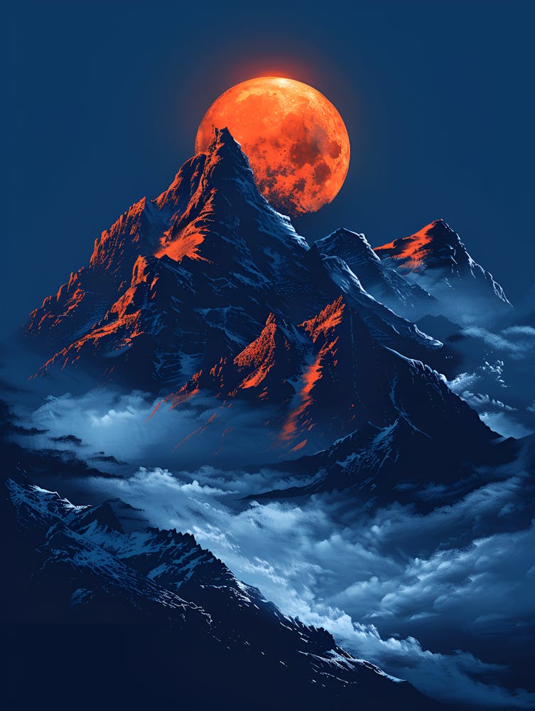 Pleine Lune Au-Dessus Des Montagnes
