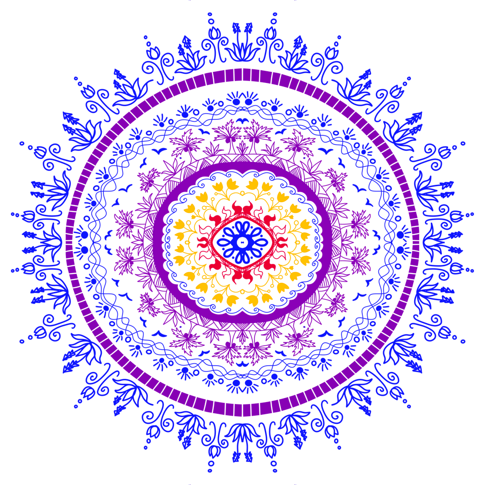 Wunderschön detailliertes lila-blaues tropisches Mandala