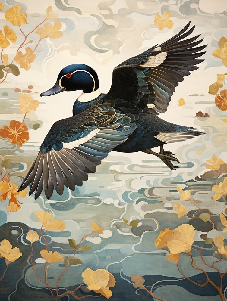 Wood Duck 2 Gold Detail Painting