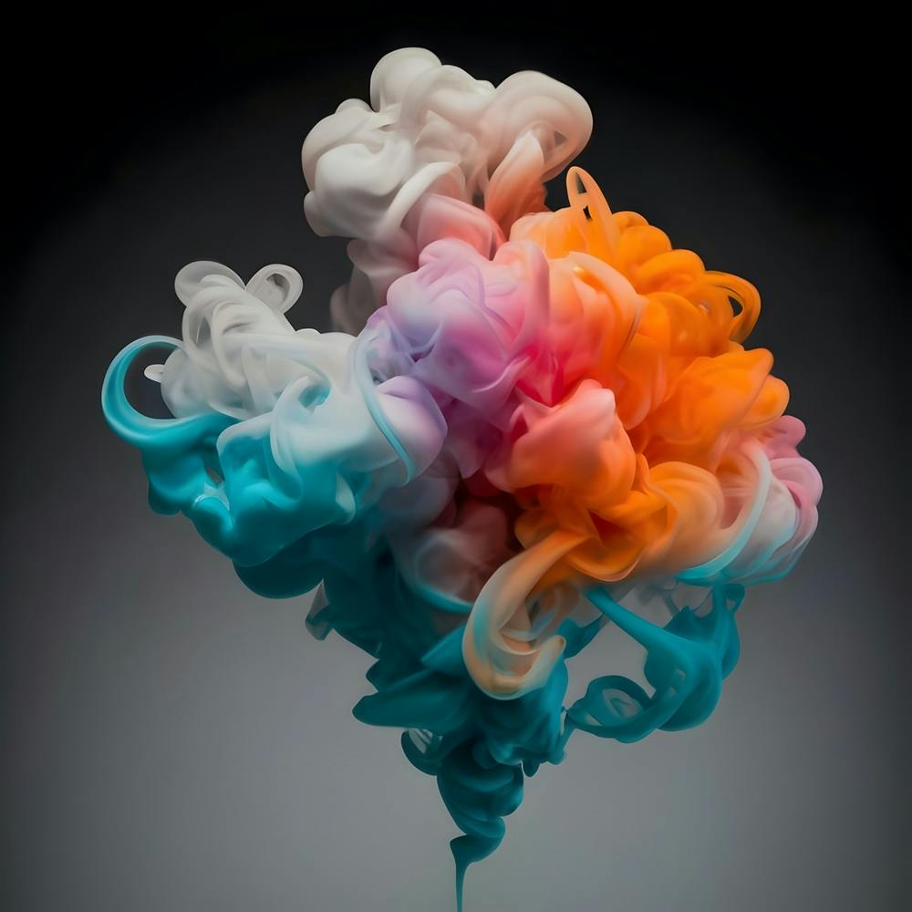 Abstract Long Cloud Of Colourful Smoke On A Grey