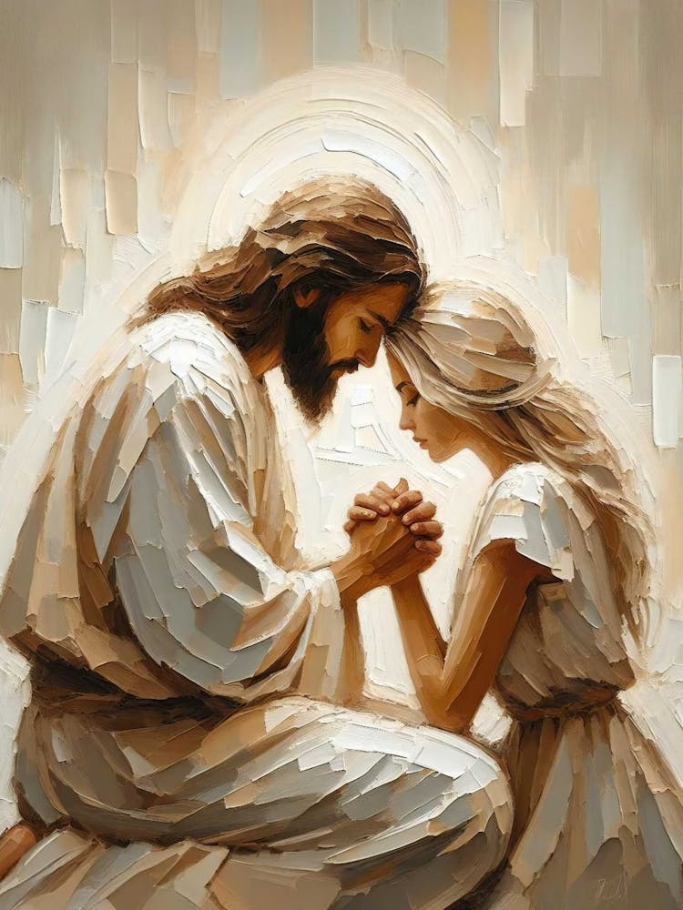 Jesus Praying With Woman, Christian Art, Jesus And Girl, Jesus Picture, Lds Art, Bible Verse Painting, Christian Prints, Jesus Printable Art