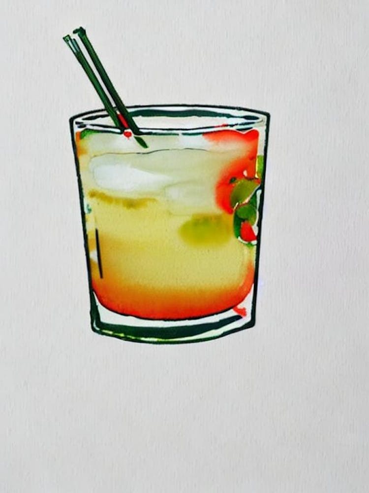 Margarita 2 Minimal Line Drawing With Watercolour Cocktail Poster