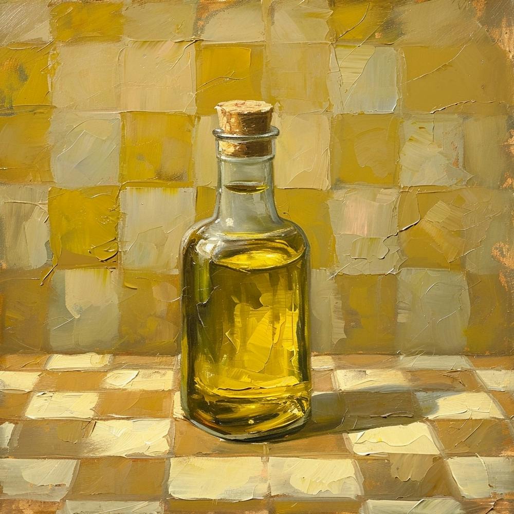 Olive Oil In A Bottle Yellow Checkerboard 2
