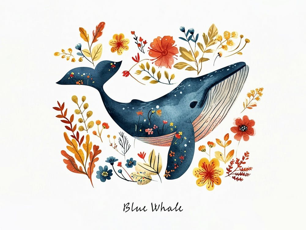 Little Floral Blue Whale 2 Poster