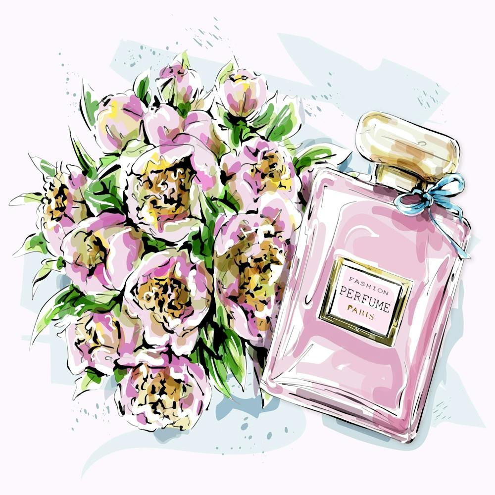 Perfume Bottle And Flowers
